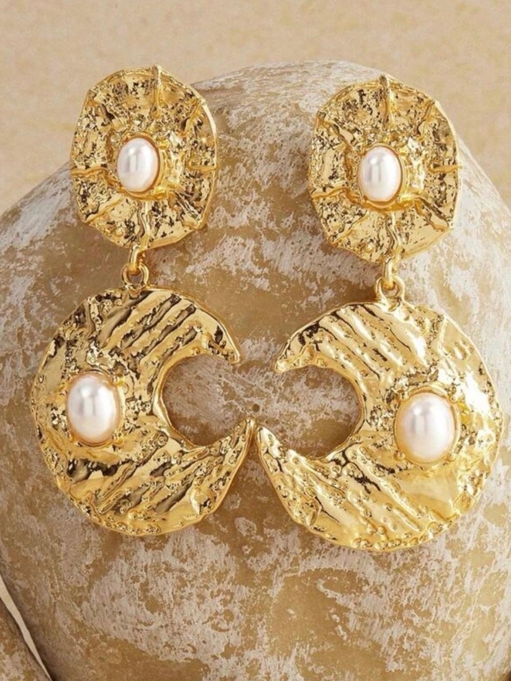 Gold Moon Drop Earrings - Picture 3 of 5